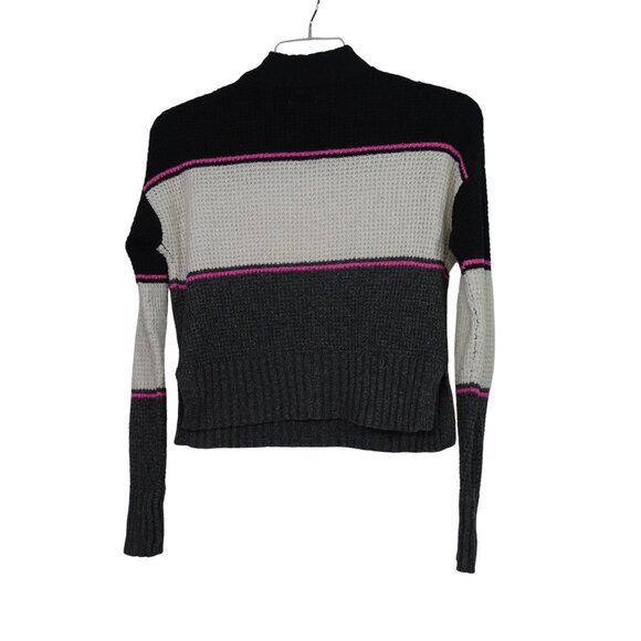 SO Colorblock Black Gray Pink Mock Neck Sweater Women Size XS Long Sleeve - Picture 2 of 9